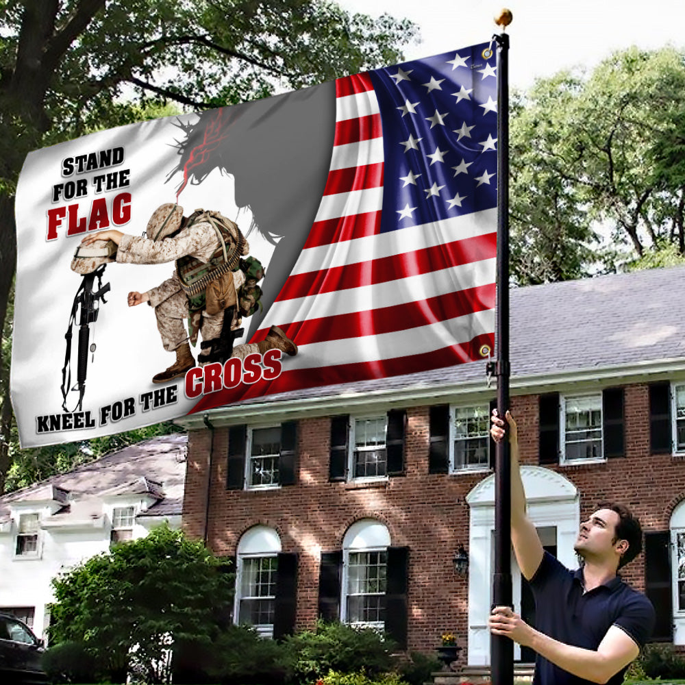 Veteran Kneeling Under God Veteran God Bless Grommet Flag MLN315GF