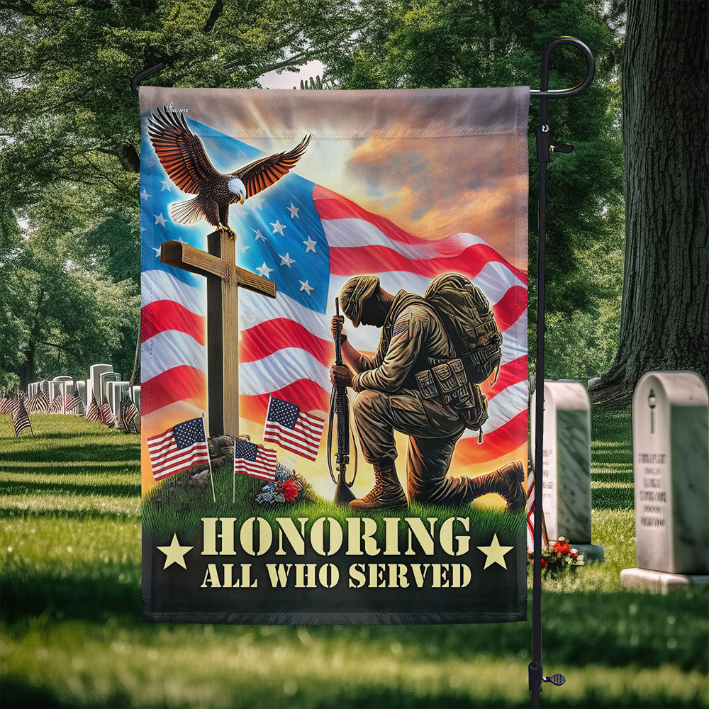 Veterans Day Honoring All Who Served Kneeling Soldier Veteran American Flag MLN4043F