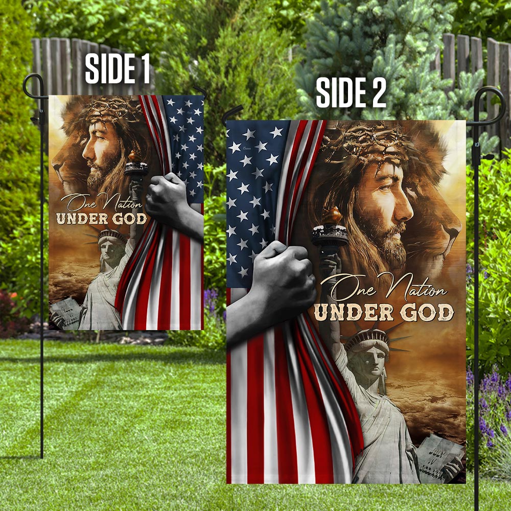 One Nation Under God Jesus Lion American Flag