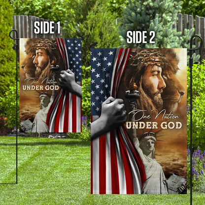 One Nation Under God Jesus Lion American Flag