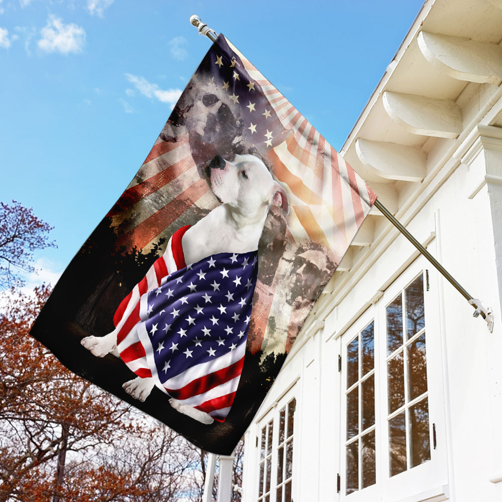 Patriotic American Bulldog With Mount Rushmore Flag