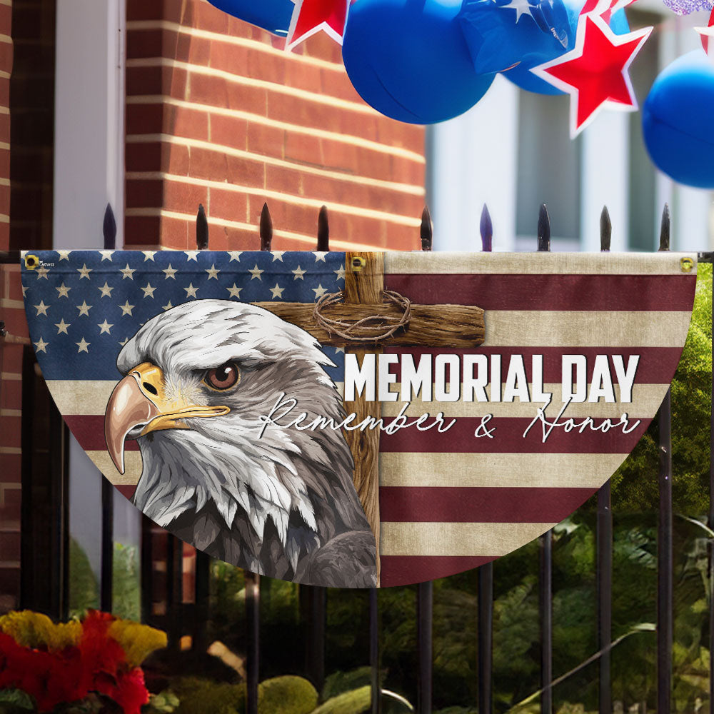 Memorial Day Eagle Christian Cross Remember & Honor Non-Pleated Fan Flag MLN5532PMN