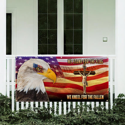Memorial Day Patriotic Eagle Memorial We Stand For The Flag We Kneel For The Cross Fence Banner MLN2652FB