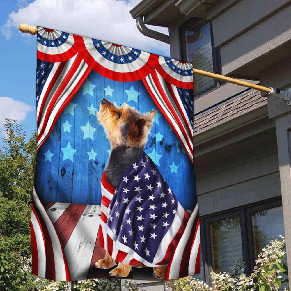Flagwix American Flag - Happy 4th Of july. Yorkie, Yorkshire Terrier Patriotic Dog, American Flag Wrapped in Glory TPT898Fv6