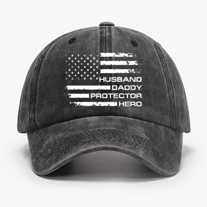 Husband Daddy Protector Hero Fathers Day Camo American Flag Cap