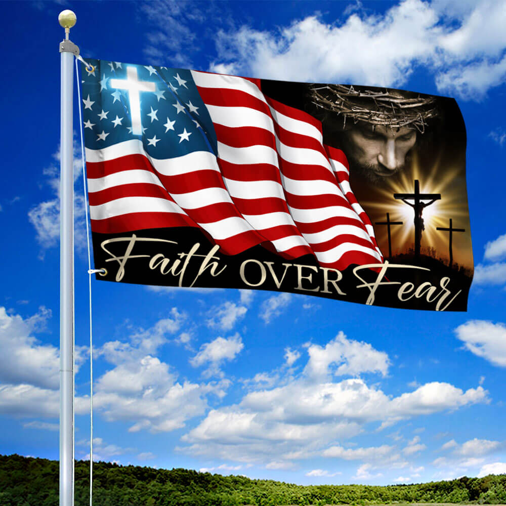 Flagwix American Flag - Faith Over Fear, Jesus Christian Patriotic American Grommet Flag TPT841GFv1