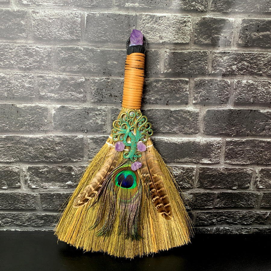 Amethyst Protection Broom – Handcrafted Witch Broom for Energy Cleansing
