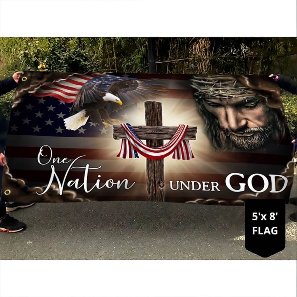 One Nation Under God. Christian Cross American Grommet Flag THB3614GF