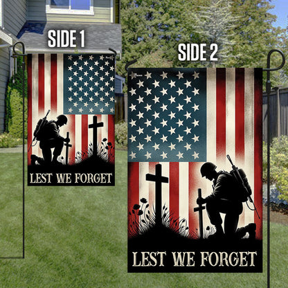 Memorial Day FLAGWIX  Veteran Kneeling Soldier The Cross Lest We Forget Flag MLN2454F