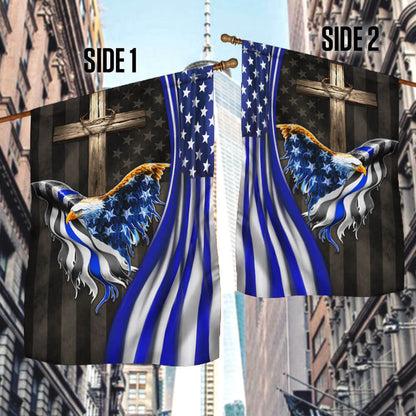 The Thin Blue Line American Eagle Christian Cross Flag THB3698F