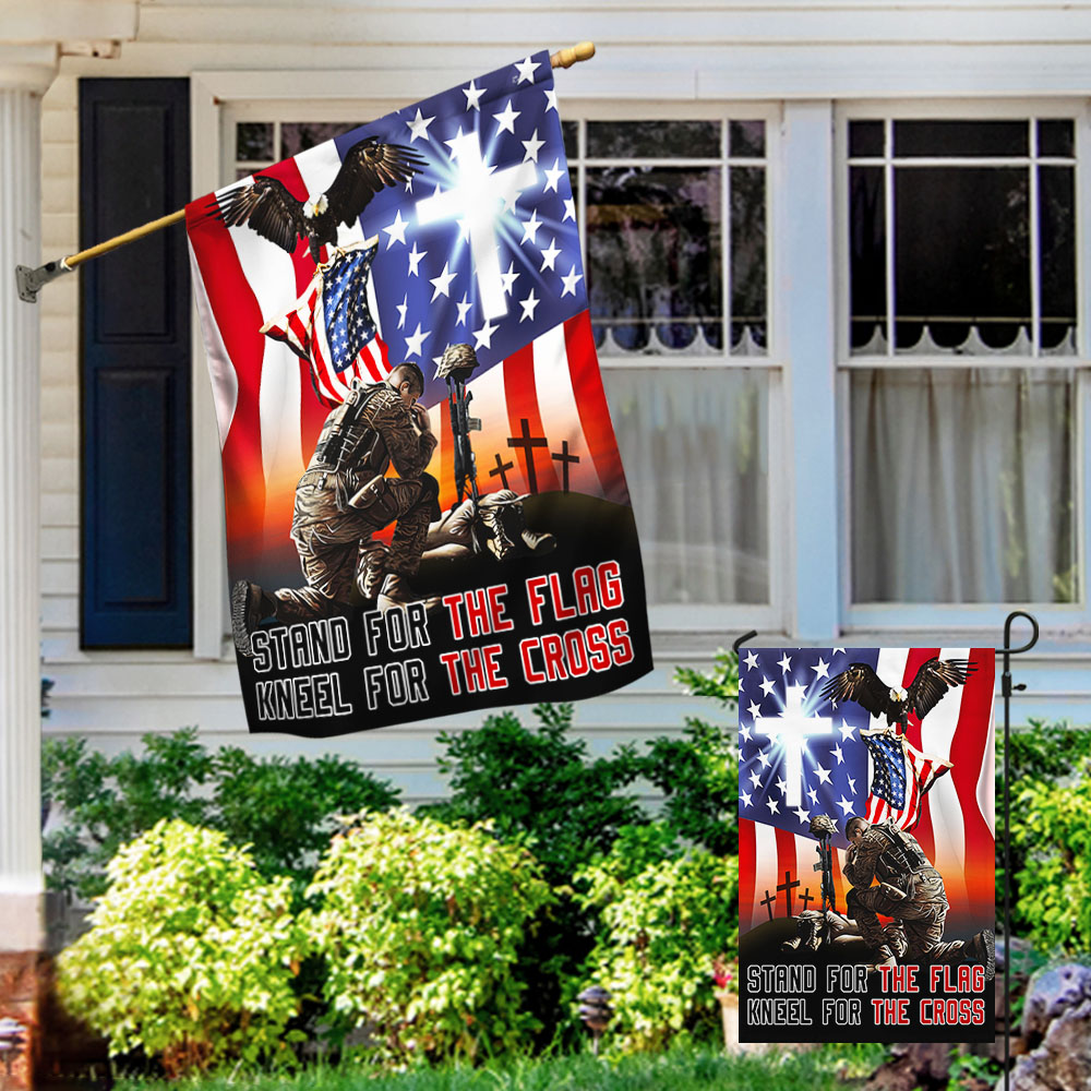 Memorial Day Veteran Stand For The Flag Kneel For The Cross Flag MLN1176F