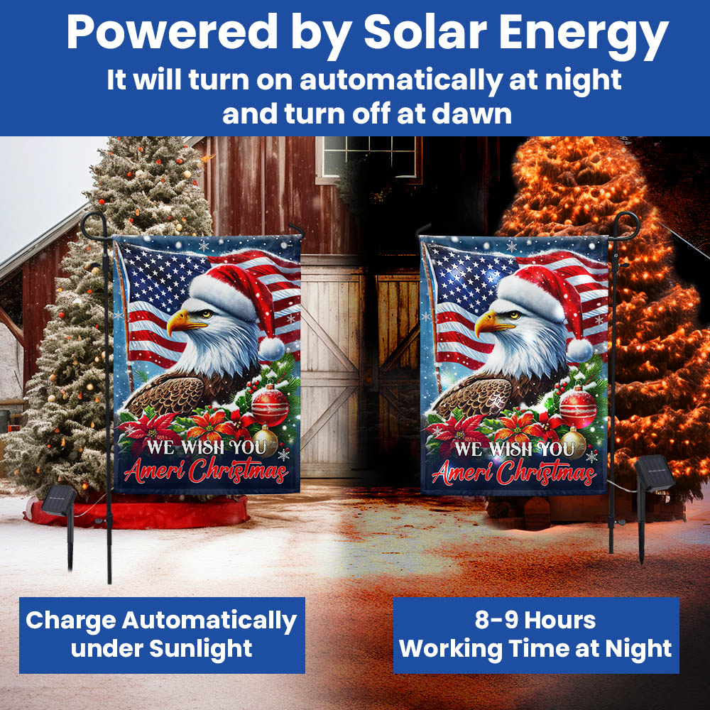 Eagle Christmas We Wish You Ameri Christmas Solar LED Garden Flag MLN4390SF
