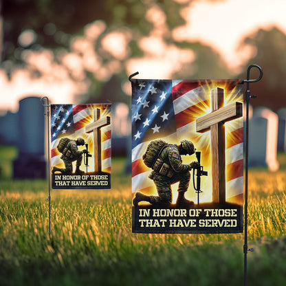 Veteran Flag Kneeling Soldier Cross American Flag MLN3987F