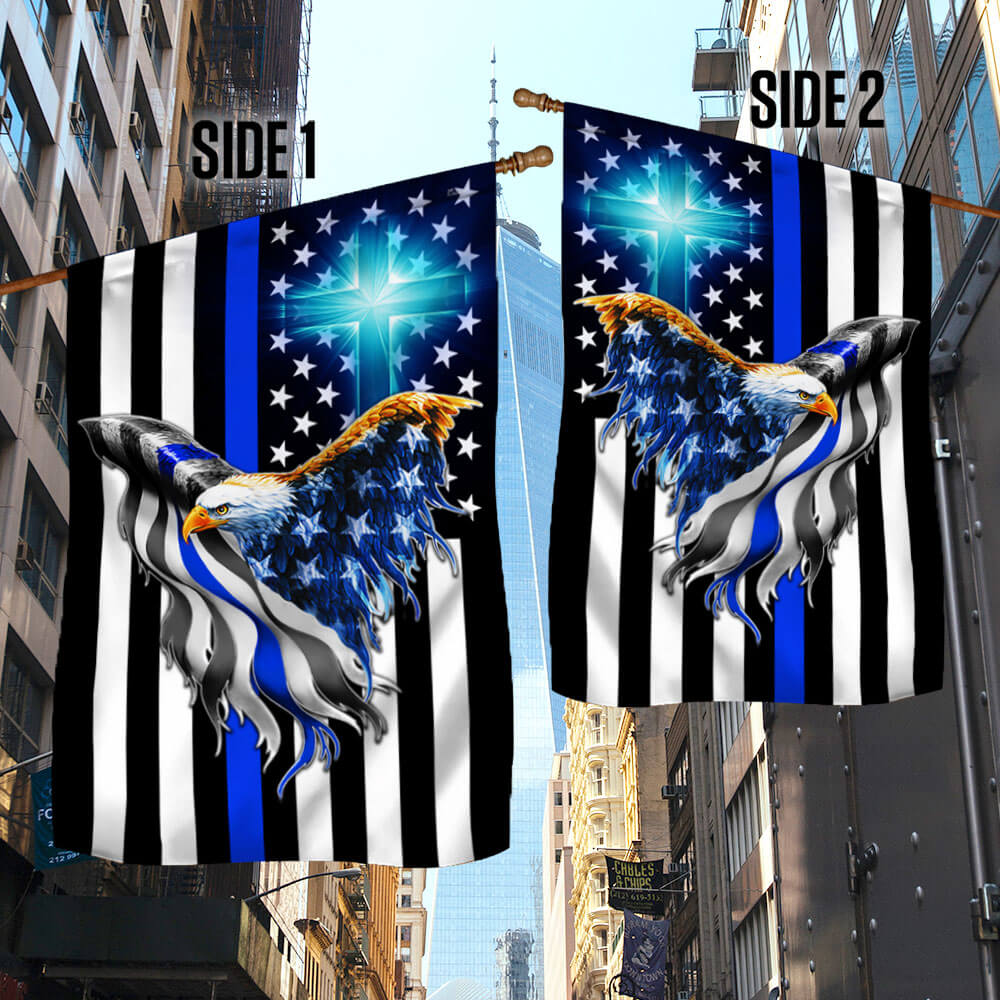 The Thin Blue Line. Police. Law Enforcement American Eagle Flag THB3482Fv1