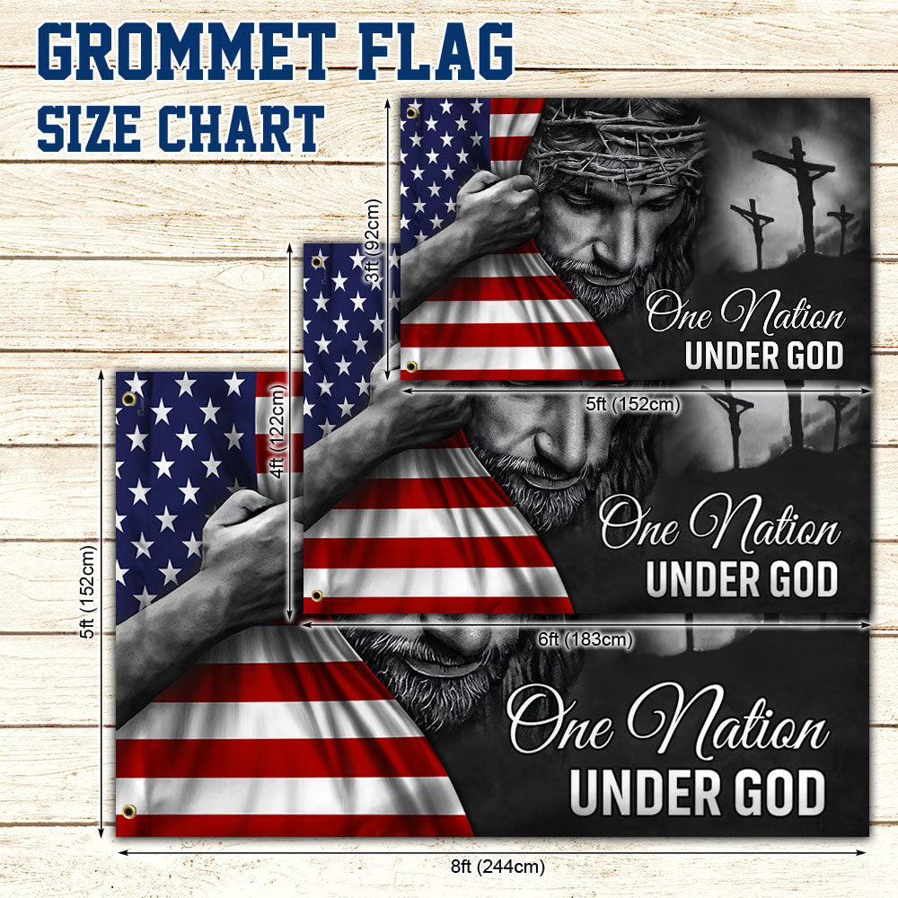 One Nation Under God Jesus Flag - Patriotic Grommet Flag Gift for Faithful Hearts & Home Decor TRL06GFv5