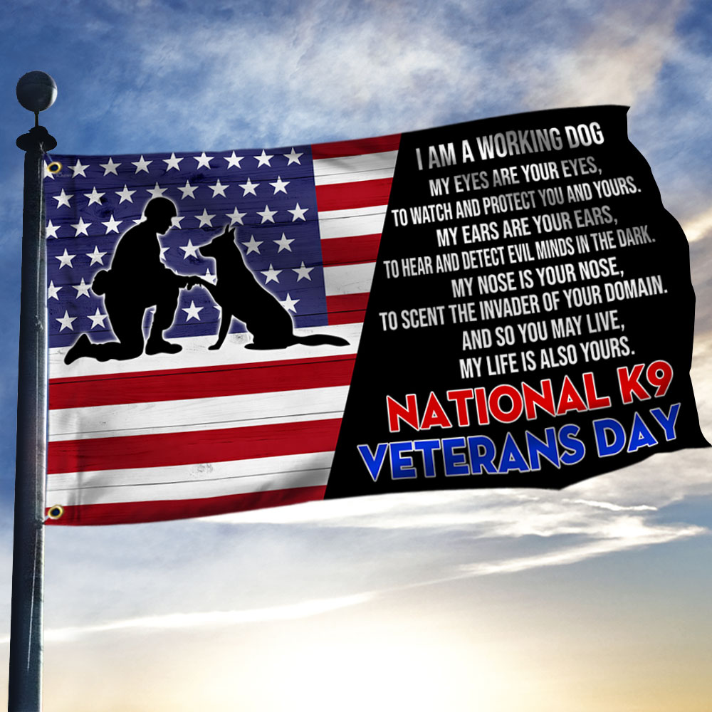 National K9 Veterans Day German Shepherd Grommet Flag QNH12GF