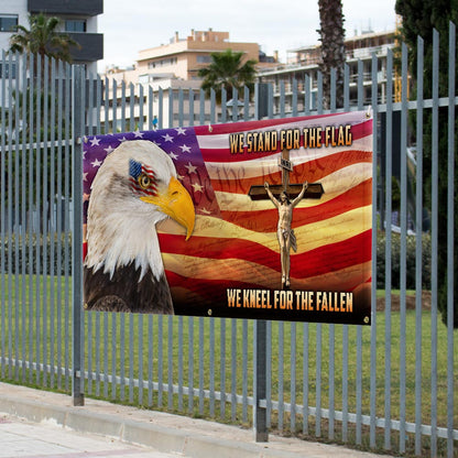 Memorial Day Patriotic Eagle Memorial We Stand For The Flag We Kneel For The Cross Fence Banner MLN2652FB