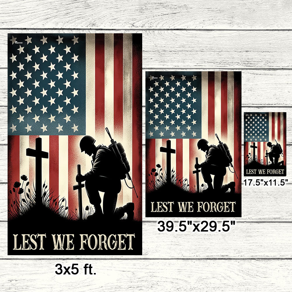 Memorial Day FLAGWIX  Veteran Kneeling Soldier The Cross Lest We Forget Flag MLN2454F