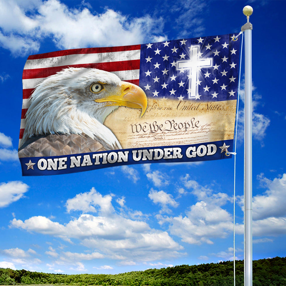 One Nation Under God, Christian Cross American Eagle Grommet Flag TPT165GF