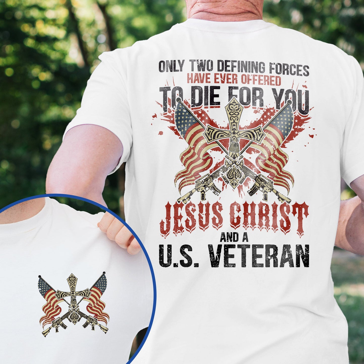 Veteran Jesus Christ And A United States Veteran Flag USA Christian T-Shirt VTM603TS