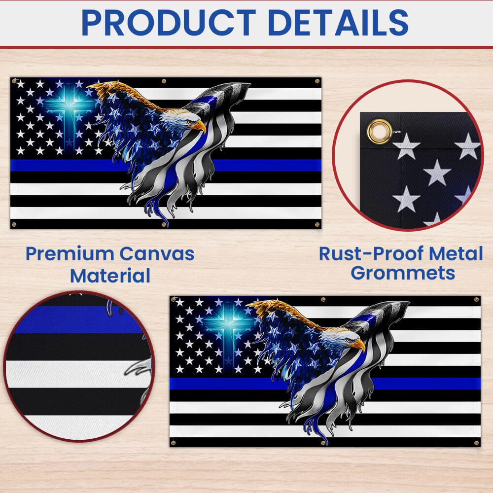 The Thin Blue Line. Police. Law Enforcement American Eagle Fence Banner TPT1631FB