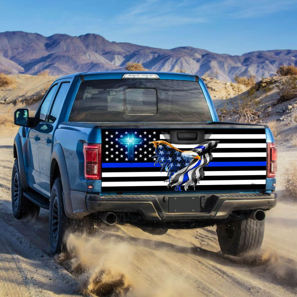 The Thin Blue Line. Police. Law Enforcement American Eagle Truck Tailgate Decal Sticker Wrap THB3482TDv1