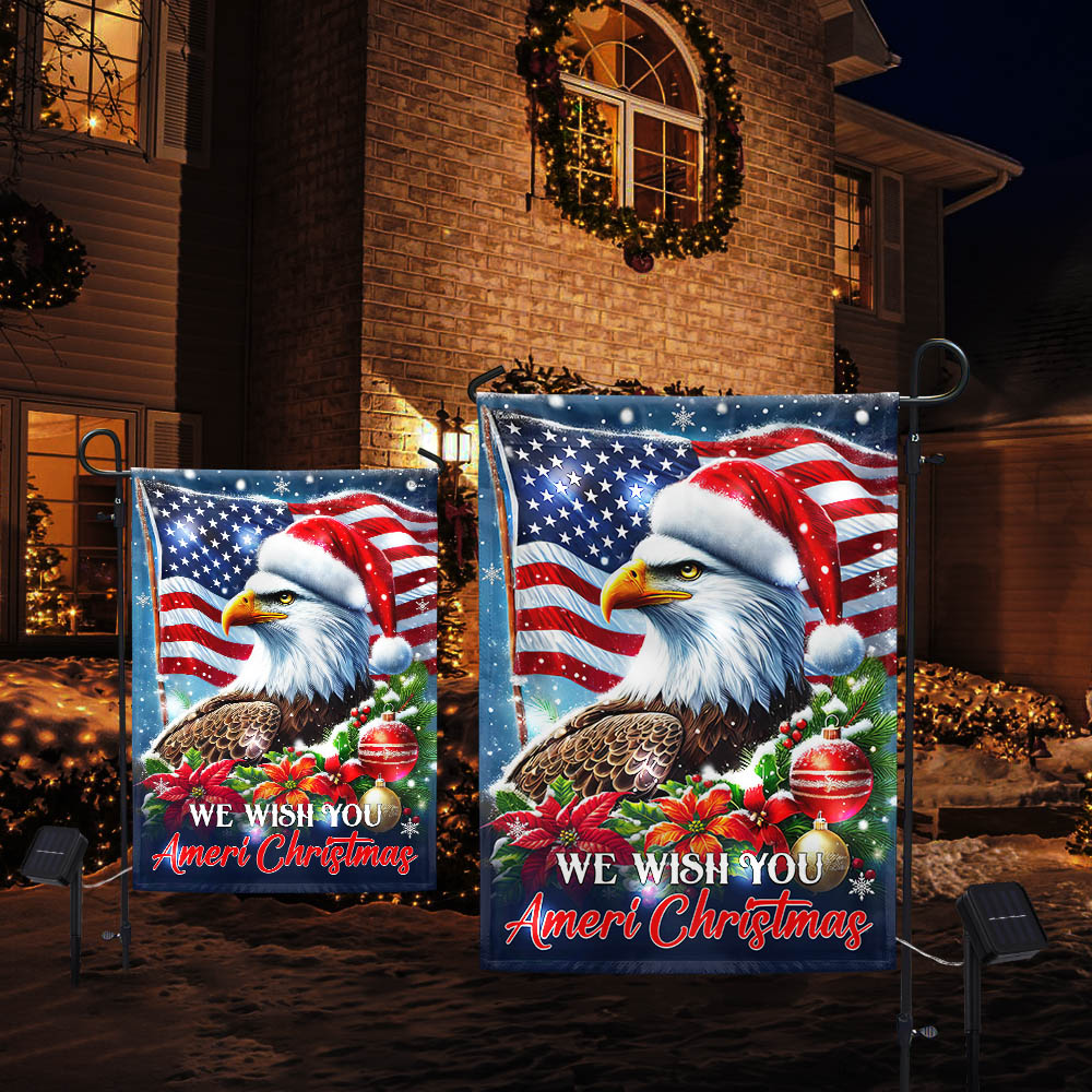 Eagle Christmas We Wish You Ameri Christmas Solar LED Garden Flag MLN4390SF