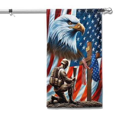 FLAGWIX Patriotic Eagle Veteran Kneeling Soldier Christ Cross Memorial Day American Flag MLN2793F