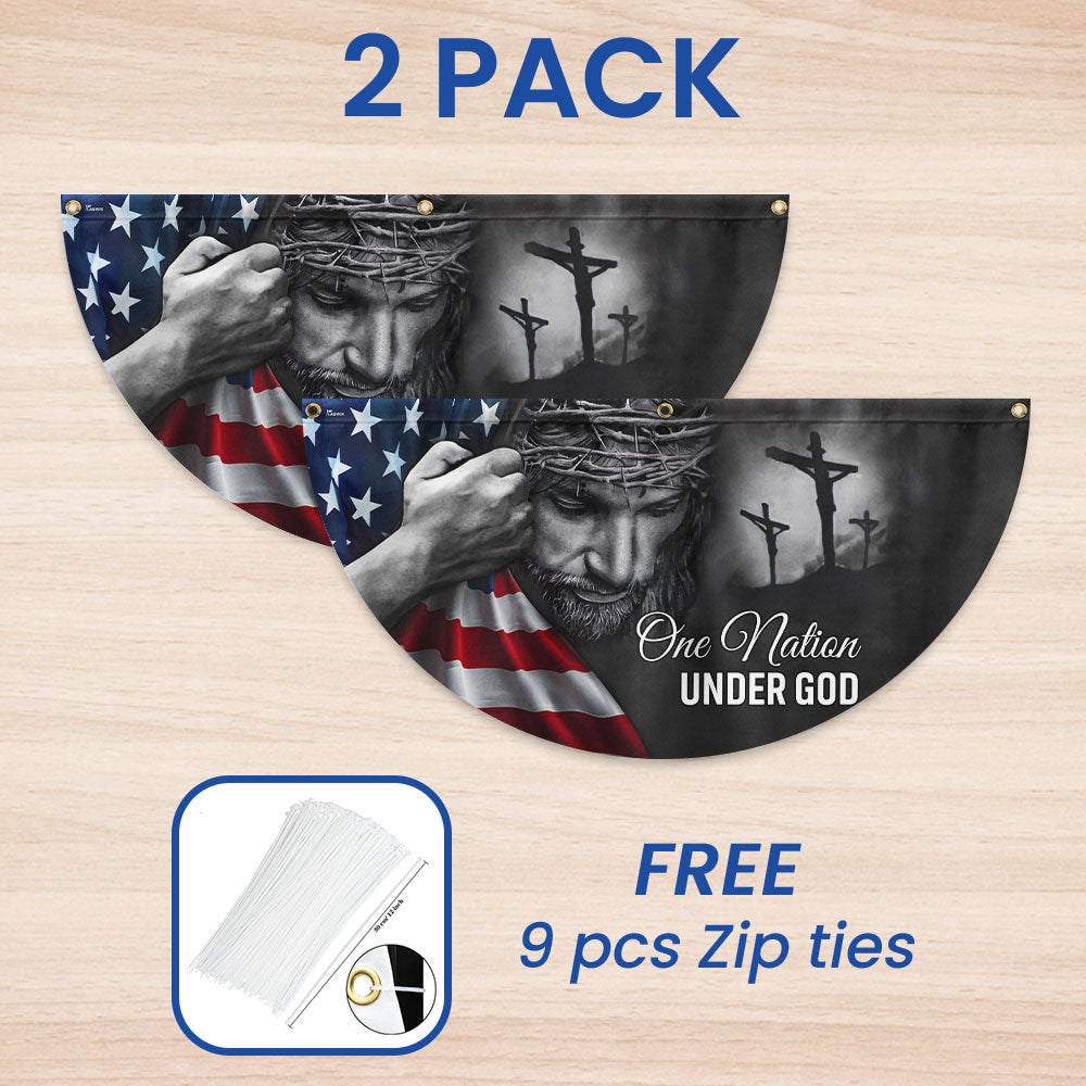Jesus Flag One Nation Under God American Patriot Non-Pleated Fan Flag TRL06FLv5