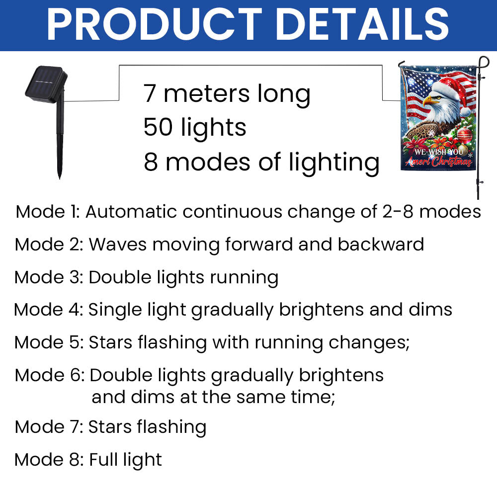 Eagle Christmas We Wish You Ameri Christmas Solar LED Garden Flag MLN4390SF