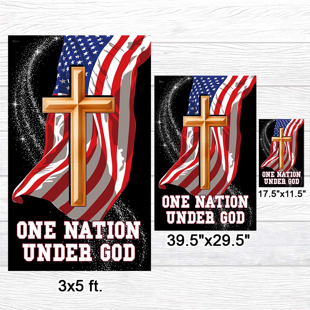 One Nation Under God Christian Cross American Flag MLN1515F