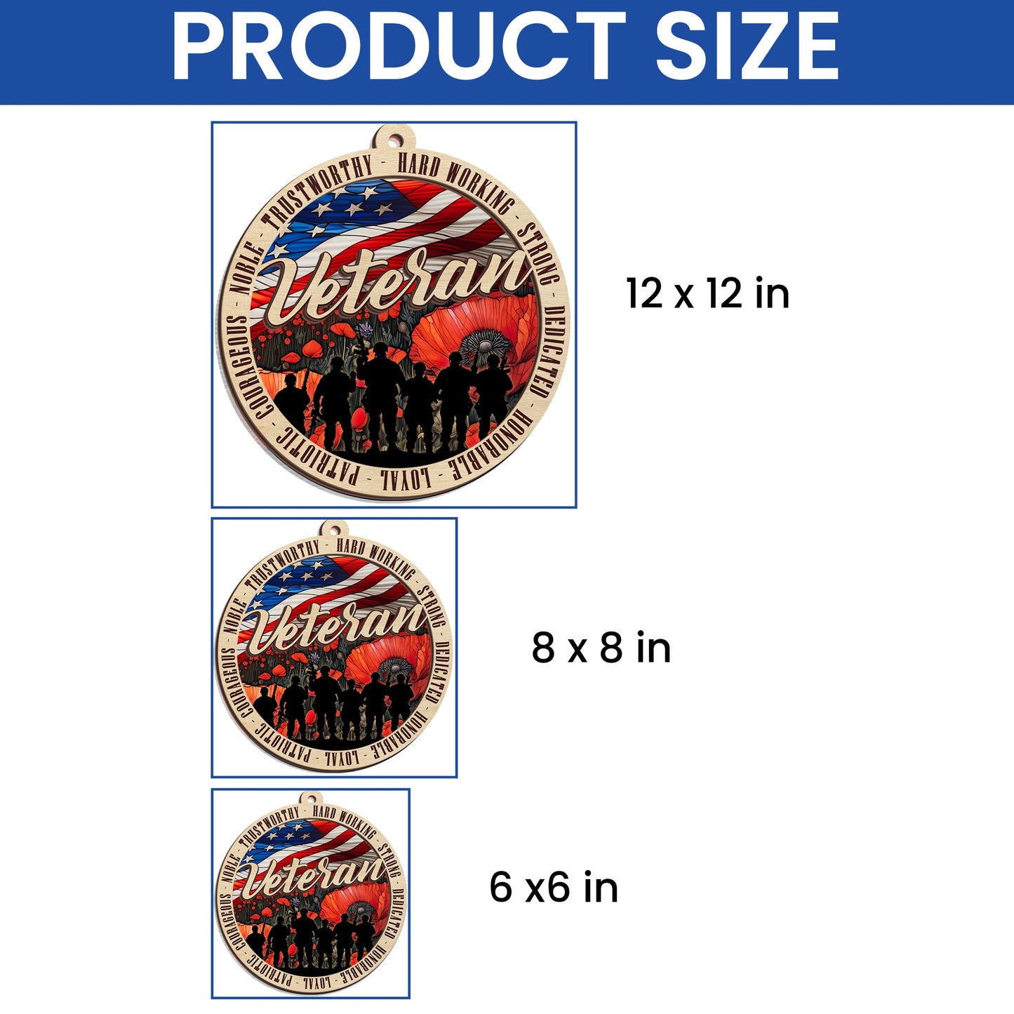 Veterans Memorial Poppy Patriotic American Veteran 2 Layered Hanging Suncatcher TPT2210WH