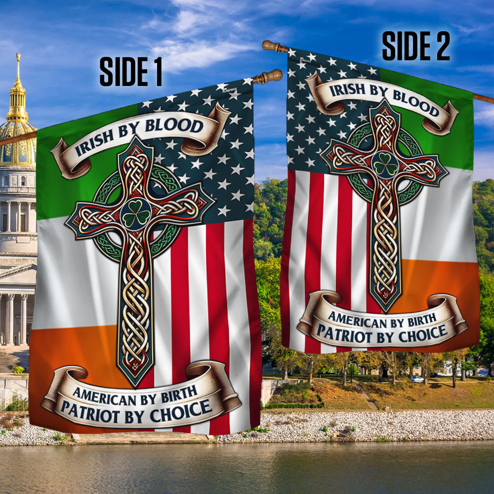 FLAGWIX  Irish Celtic Cross Saint Patrick's Day Flag Irish By Blood American By Birth Patriot By Choice MLN2550F