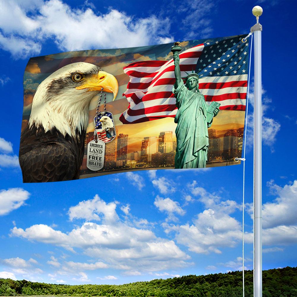 American Pride Eagle Flag Land Of The Free Because Of The Brave Statue Of Liberty Grommet Flag MLN239GF