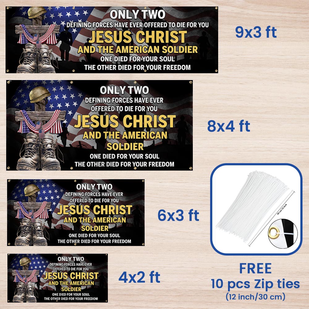 U.S. Veteran Day Jesus Christ And The American Soldier Fence Banner TQN2692FB