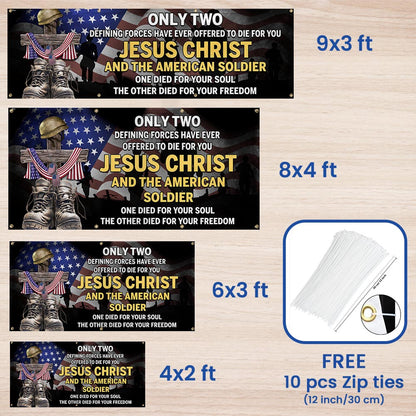U.S. Veteran Day Jesus Christ And The American Soldier Fence Banner TQN2692FB