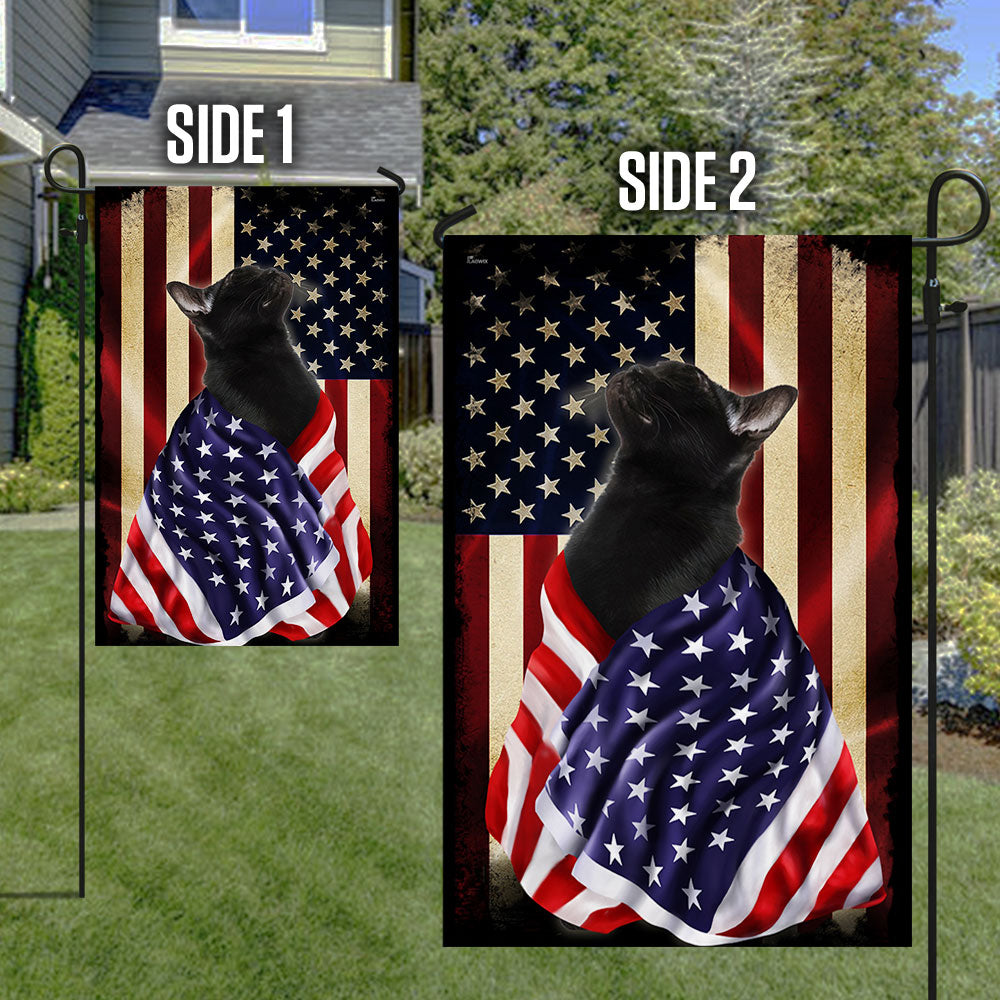 Black Cat American Patriot Flag Wrapped in Glory