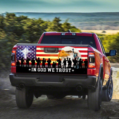In God We Trust, Christian Cross, Thank You Veterans, American Eagle Truck Tailgate Decal Sticker Wrap TPT120TD