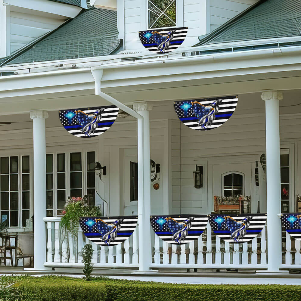 Flagwix American Flag - The Thin Blue Line. Police. Law Enforcement American Eagle Non-Pleated Fan Flag TPT1631FL