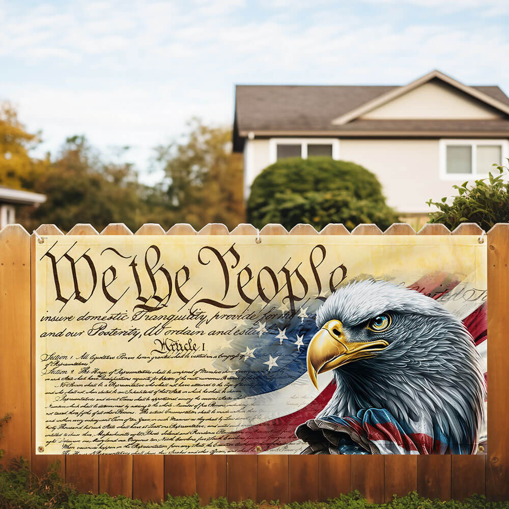 We The People. Patriotic American Eagle Fence Banner TPT780FB