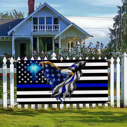 The Thin Blue Line. Police. Law Enforcement American Eagle Fence Banner TPT1631FB