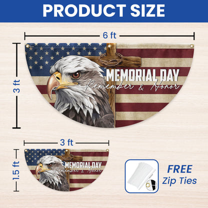Memorial Day Eagle Christian Cross Remember & Honor Non-Pleated Fan Flag MLN5532PMN
