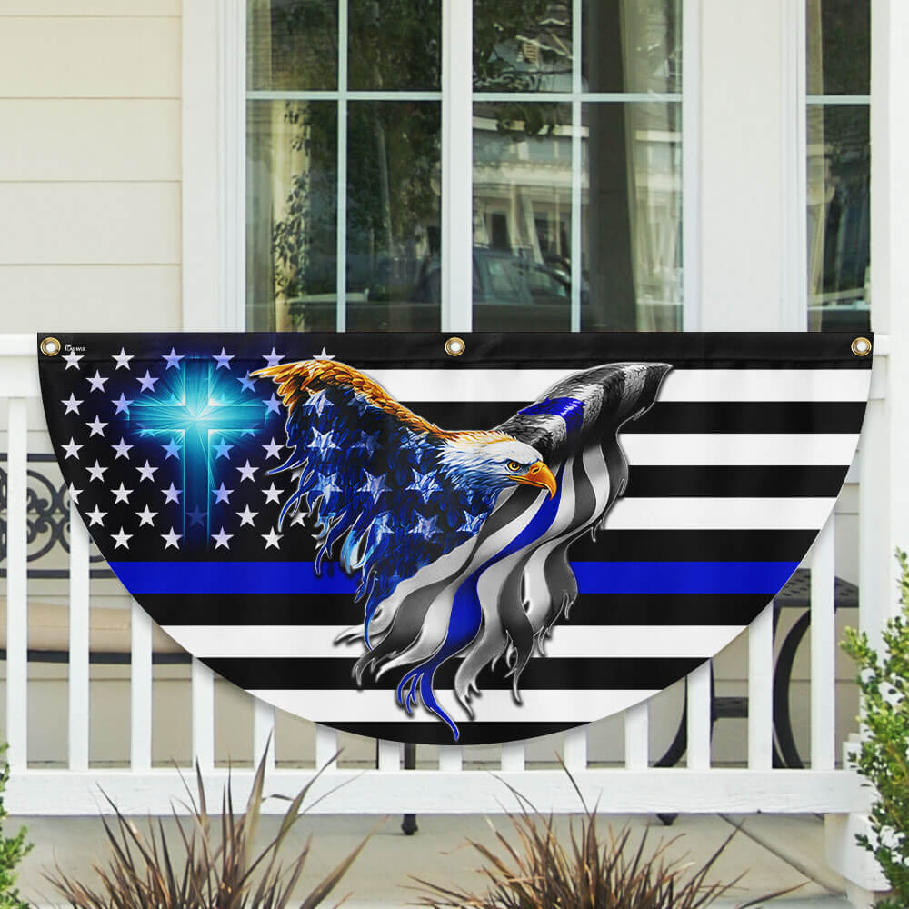 Flagwix American Flag - The Thin Blue Line. Police. Law Enforcement American Eagle Non-Pleated Fan Flag TPT1631FL