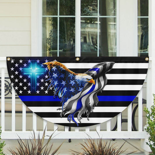 Flagwix American Flag - The Thin Blue Line. Police. Law Enforcement American Eagle Non-Pleated Fan Flag TPT1631FL