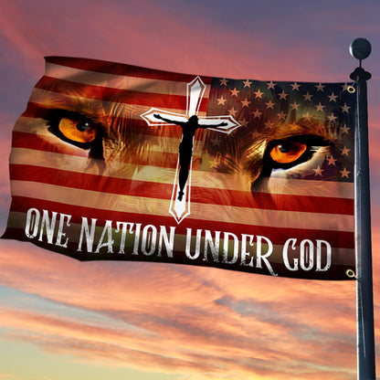 Jesus Lion Eyes Grommet Flag One Nation Under God BNT470GF