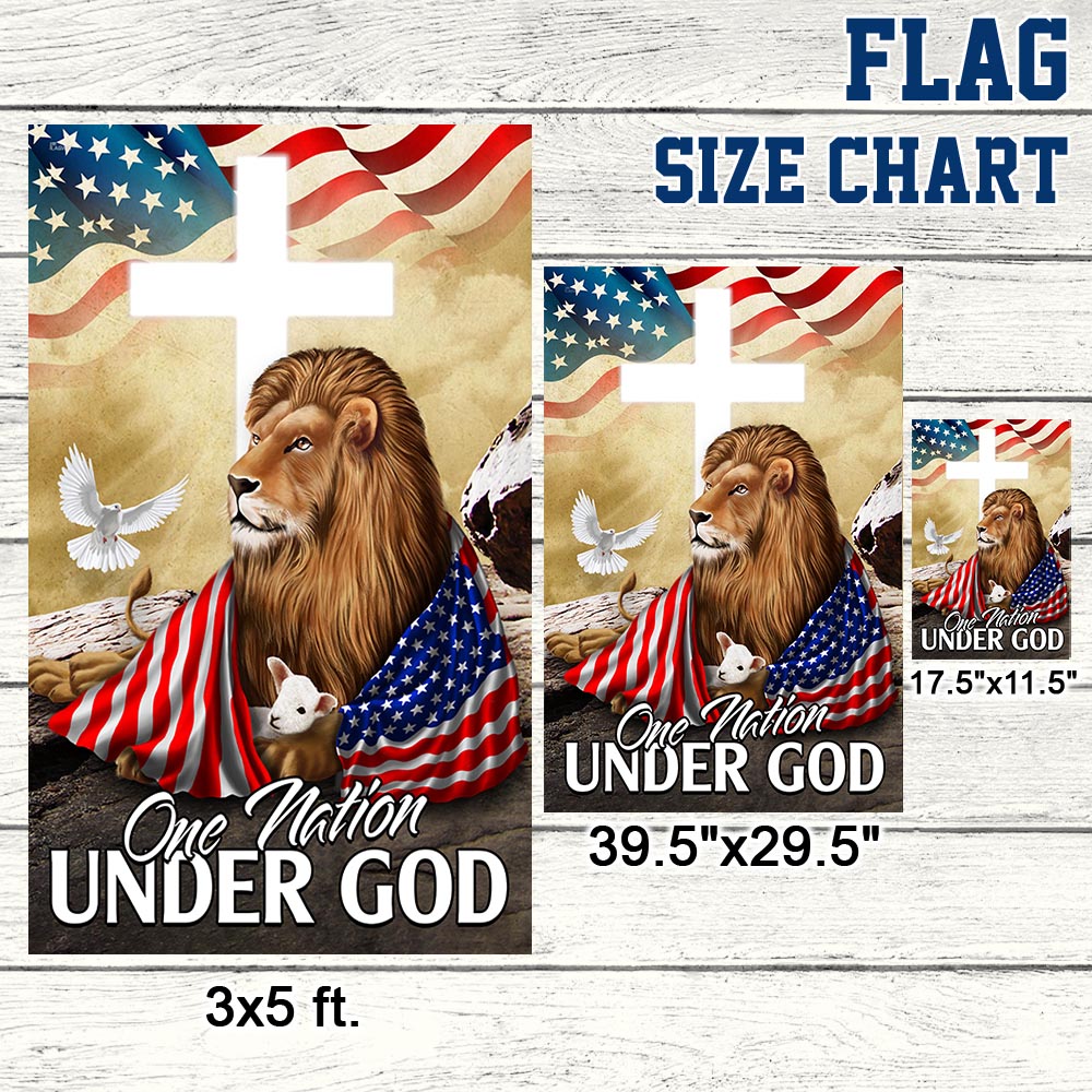 One Nation Under God Lion Lamb Christian Cross Flag MLN1374F