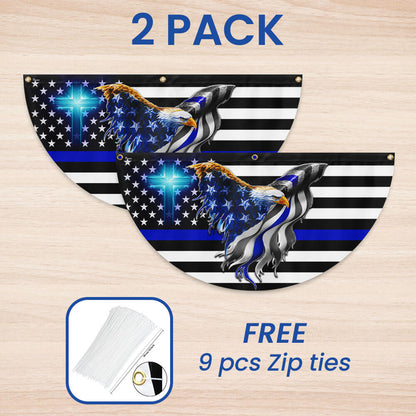 Flagwix American Flag - The Thin Blue Line. Police. Law Enforcement American Eagle Non-Pleated Fan Flag TPT1631FL