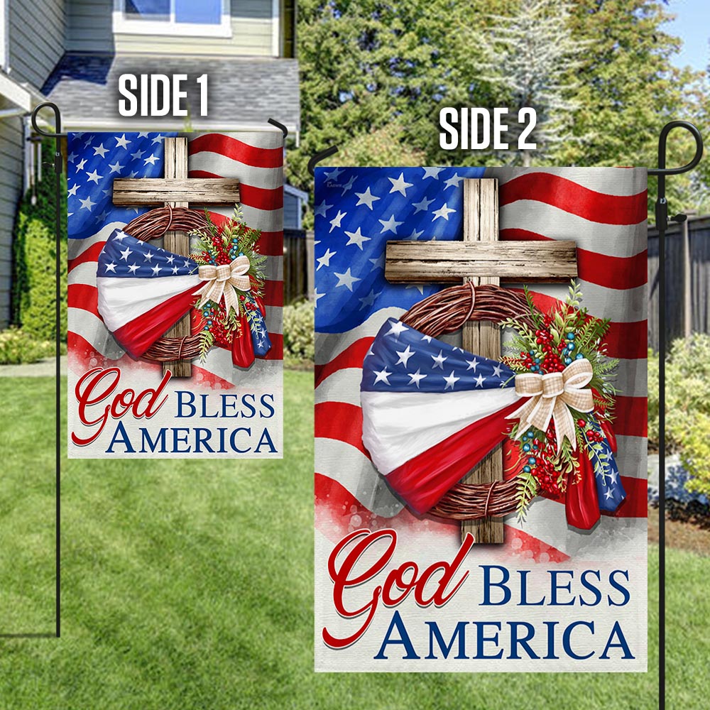 Flagwix American Flag - God Bless America American Wreath Patriot Christian Cross Flag MLN1410F