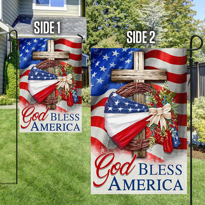 Flagwix American Flag - God Bless America American Wreath Patriot Christian Cross Flag MLN1410F