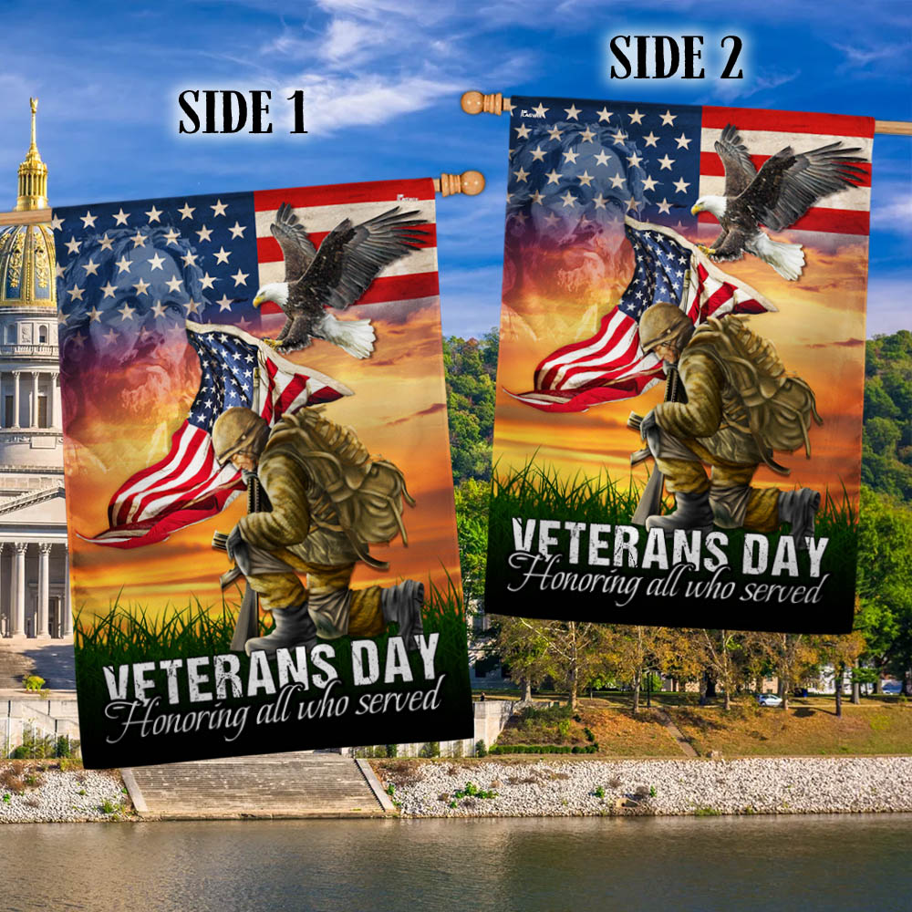 Veterans Day Honoring All Who Served Kneeling Flag American Soldier MLN2026F